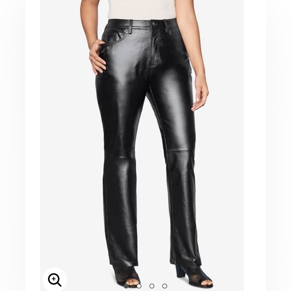 Jessica London straight leg real leather black pants 14